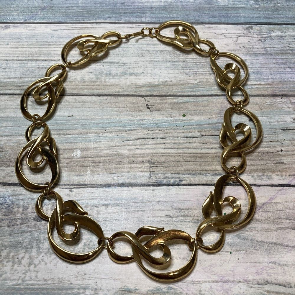 Avon Signed‎ Gold Tone Swirl 18" Necklace Chunky Statement
